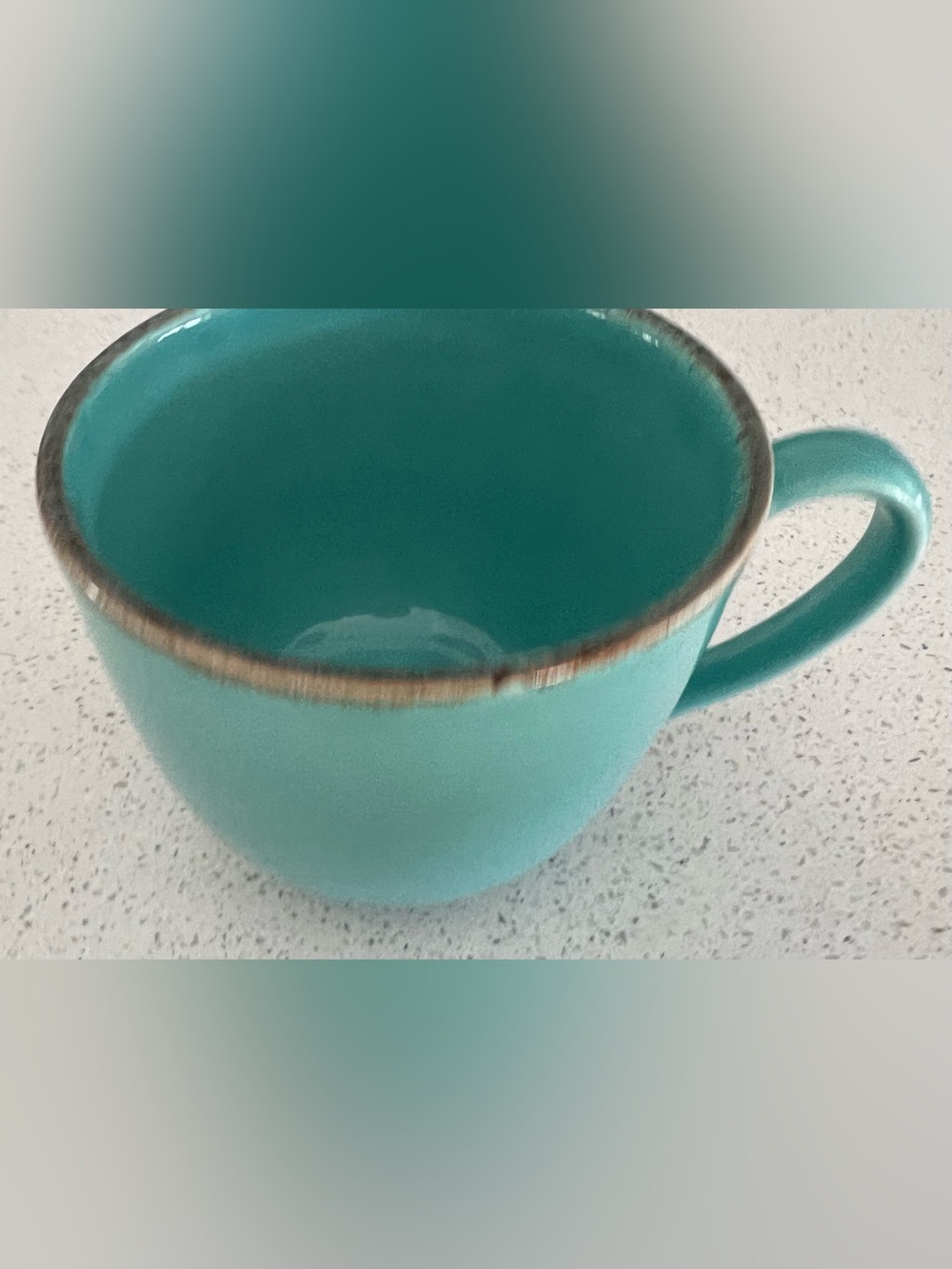 Large Turquoise Teal Ceramic Mug - Rustic Brown Rim - Coffee Tea Cup
